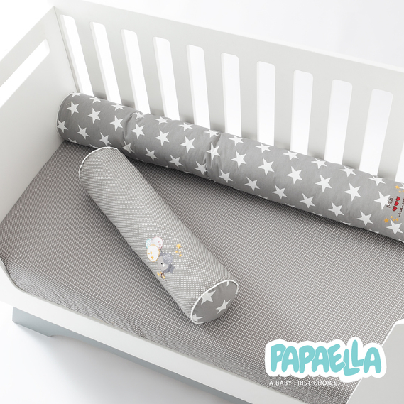 Бортик валики 2 шт захисні у дитяче ліжечко ТM PAPAELLA 60х15 см, 120х15 см бавовна зірка/горошок сірий, фото 7