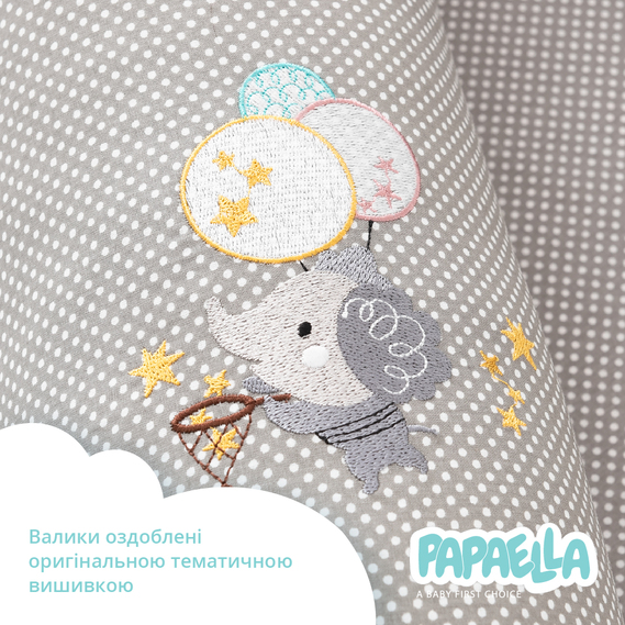 Бортик валики 2 шт захисні у дитяче ліжечко ТM PAPAELLA 60х15 см, 120х15 см бавовна зірка/горошок сірий, фото 8