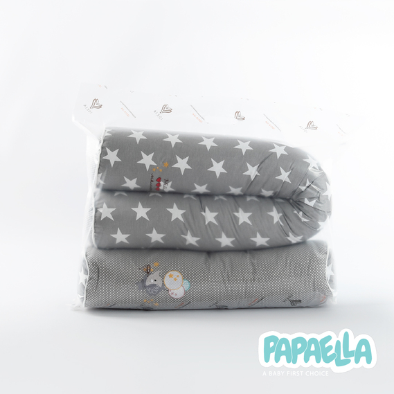 Бортик валики 2 шт захисні у дитяче ліжечко ТM PAPAELLA 60х15 см, 120х15 см бавовна зірка/горошок сірий, фото 11