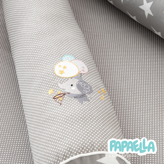 Бортик валики 2 шт захисні у дитяче ліжечко ТM PAPAELLA 60х15 см, 120х15 см бавовна зірка/горошок сірий, фото 13