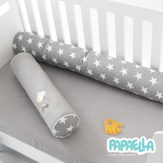 Бортик валики 2 шт захисні у дитяче ліжечко ТM PAPAELLA 60х15 см, 120х15 см бавовна зірка/горошок сірий, фото 14