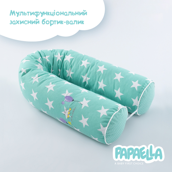 Бортик валики 2 шт захисні у дитяче ліжечко ТM PAPAELLA 60х15 см, 120х15 см бавовна зірка/горошок ментол, фото 2