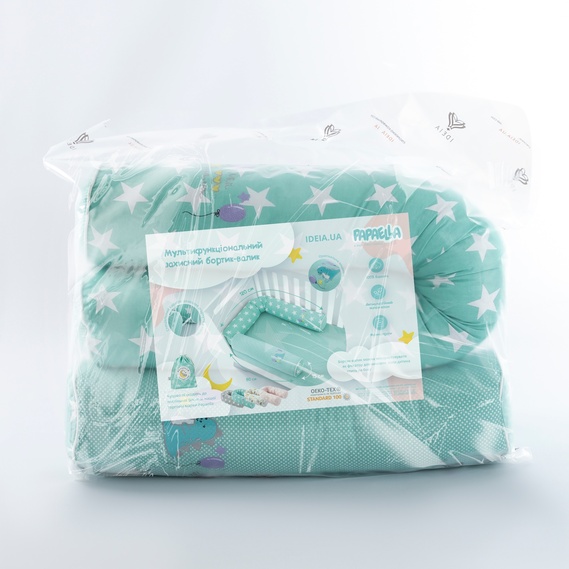 Бортик валики 2 шт захисні у дитяче ліжечко ТM PAPAELLA 60х15 см, 120х15 см бавовна зірка/горошок ментол, фото 4