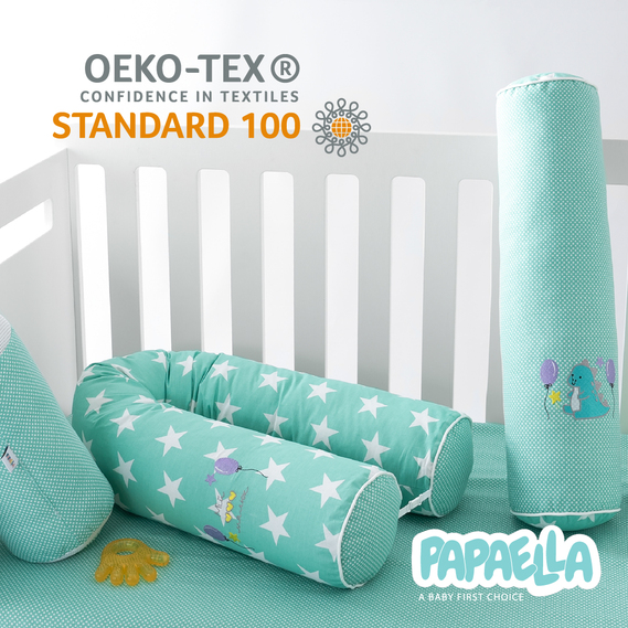 Бортик валики 2 шт захисні у дитяче ліжечко ТM PAPAELLA 60х15 см, 120х15 см бавовна зірка/горошок ментол, фото 11