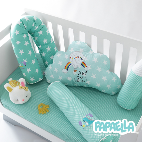 Бортик валики 2 шт захисні у дитяче ліжечко ТM PAPAELLA 60х15 см, 120х15 см бавовна зірка/горошок ментол, фото 12