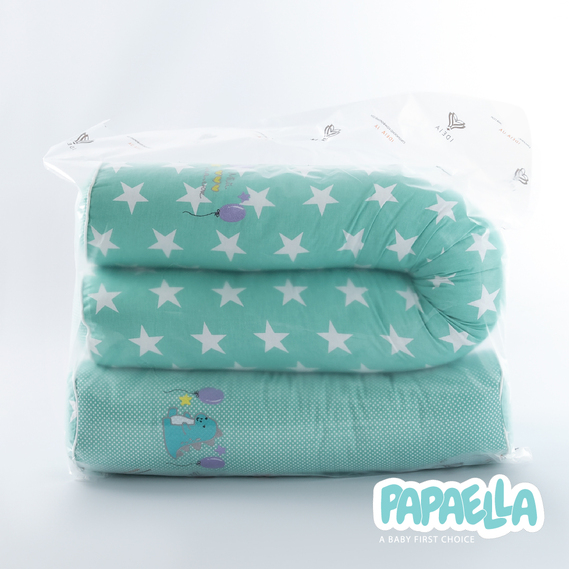 Бортик валики 2 шт захисні у дитяче ліжечко ТM PAPAELLA 60х15 см, 120х15 см бавовна зірка/горошок ментол, фото 13