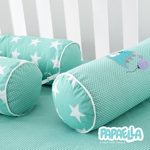Бортик валики 2 шт захисні у дитяче ліжечко ТM PAPAELLA 60х15 см, 120х15 см бавовна зірка/горошок ментол, фото 14
