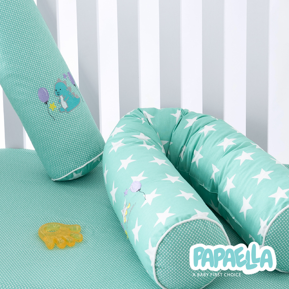 Бортик валики 2 шт захисні у дитяче ліжечко ТM PAPAELLA 60х15 см, 120х15 см бавовна зірка/горошок ментол, фото 17