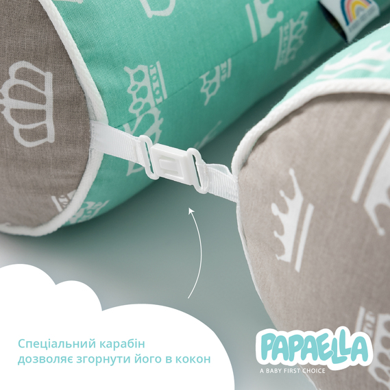 Бортик валики 2 шт захисні у дитяче ліжечко ТM PAPAELLA 60х15 см, 120х15 см бавовна корона м`ята/корона беж, фото 5 Бортик валики 2 шт захисні у дитяче ліжечко ТM PAPAELLA 60х15 см, 120х15 см бавовна корона м`ята/корона беж, фото 5