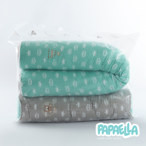 Бортик валики 2 шт захисні у дитяче ліжечко ТM PAPAELLA 60х15 см, 120х15 см бавовна корона м`ята/корона беж, фото 12 Бортик валики 2 шт захисні у дитяче ліжечко ТM PAPAELLA 60х15 см, 120х15 см бавовна корона м`ята/корона беж, фото 12