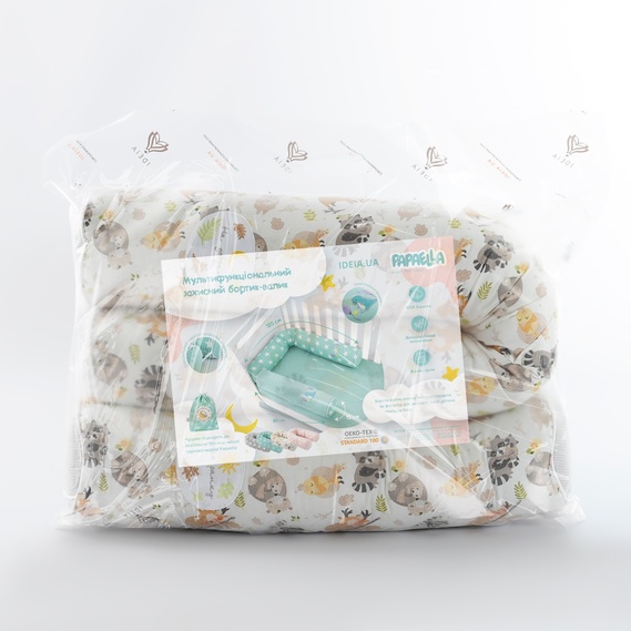 Бортик валики 2 шт захисні у дитяче ліжечко ТM PAPAELLA 60х15 см, 120х15 см бавовна обіймашки/смужка сіра, фото 4