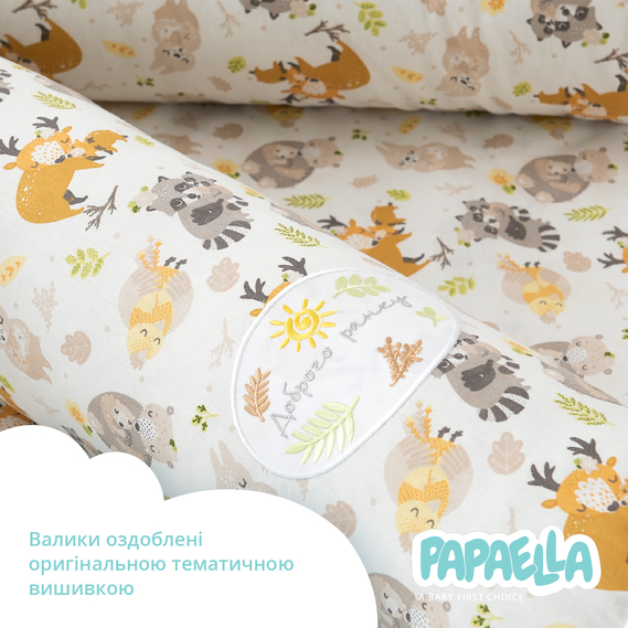 Бортик валики 2 шт захисні у дитяче ліжечко ТM PAPAELLA 60х15 см, 120х15 см бавовна обіймашки/смужка сіра, фото 7