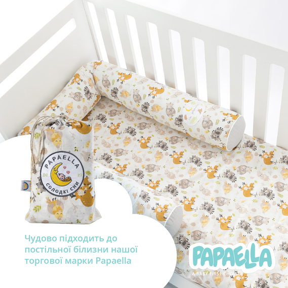 Бортик валики 2 шт захисні у дитяче ліжечко ТM PAPAELLA 60х15 см, 120х15 см бавовна обіймашки/смужка сіра, фото 11