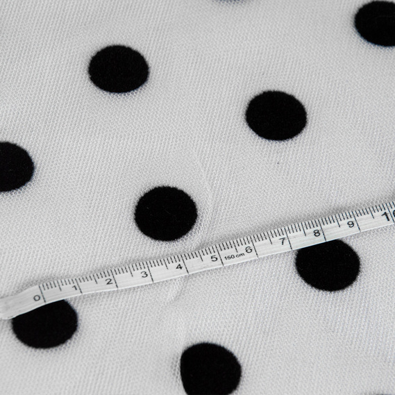 Тканина сітка стрейч Горох з флоком біло чорна, фото 3