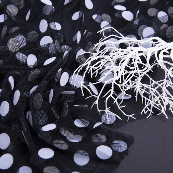 Stretch mesh fabric Peas with flock чорно біла, фото 3 Stretch mesh fabric Peas with flock чорно біла, фото 3