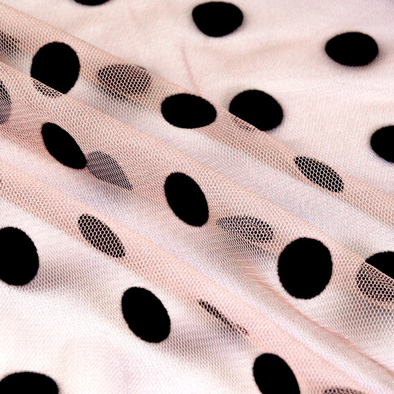Stretch mesh fabric Peas with flock пудра чорна, фото 1 Stretch mesh fabric Peas with flock пудра чорна, фото 1