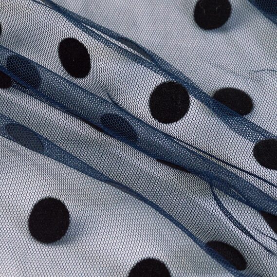 Stretch mesh fabric Peas with flock темно синьо чорна, фото 1