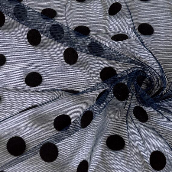 Stretch mesh fabric Peas with flock темно синьо чорна, фото 2