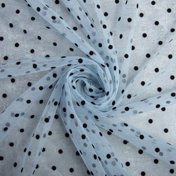 Stretch mesh fabric Peas with flock дрібна блакитна, фото 1