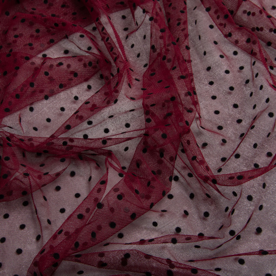Stretch mesh fabric Peas with flock дрібна бордо, фото 2
