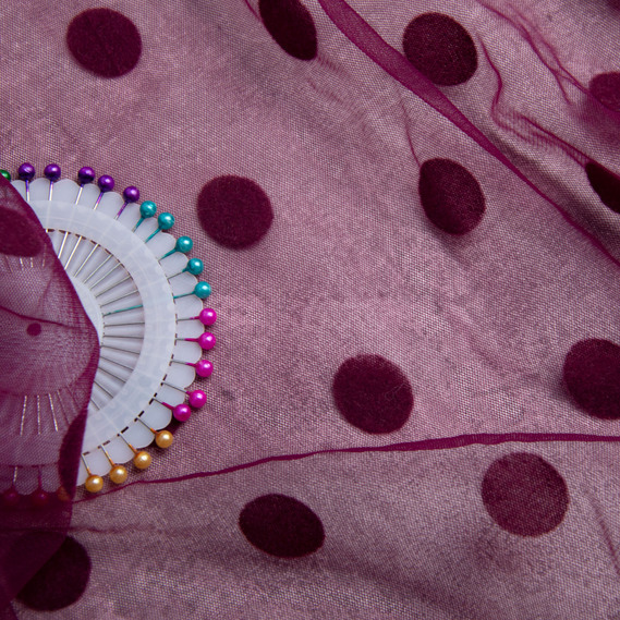 Тканина сітка стрейч Горох з флоком вишня , фото 3