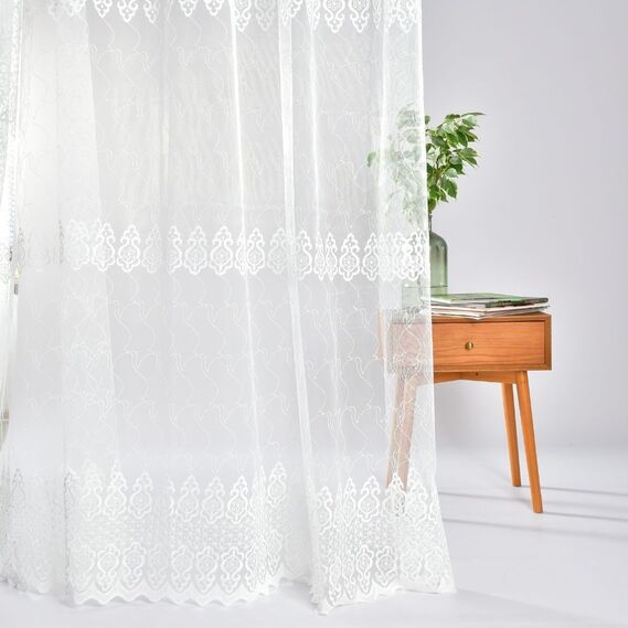 Тюль сетка с вышивкой Нурель V-ekru, фото 4