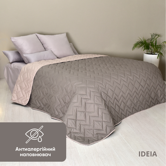 Покрывало на кровать Іззі 220х240 см IDEIA двухстороннее, прочная стежка ткани, антиаллергенное волоконо сірий/беж, фото 2