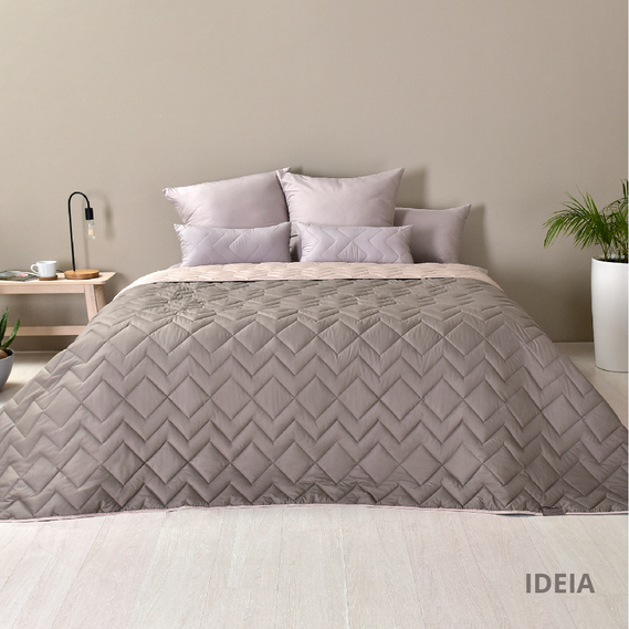 Покрывало на кровать Іззі 220х240 см IDEIA двухстороннее, прочная стежка ткани, антиаллергенное волоконо сірий/беж, фото 4