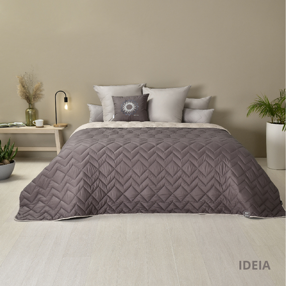 Покрывало на кровать Іззі 220х240 см IDEIA двухстороннее, прочная стежка ткани, антиаллергенное волоконо шоколад/беж, фото 10