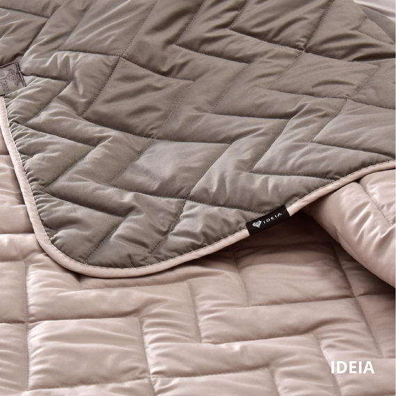 Покривало на ліжко Іззі 240х260 см IDEIA двосторонне, міцна стібка тканини, антиалергенне волокно сірий/беж, фото 5