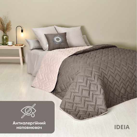 Покрывало на кровать Іззі 240х260 см IDEIA двухстороннее, прочная стежка ткани, антиаллергенное волоконо шоколад/беж, фото 2