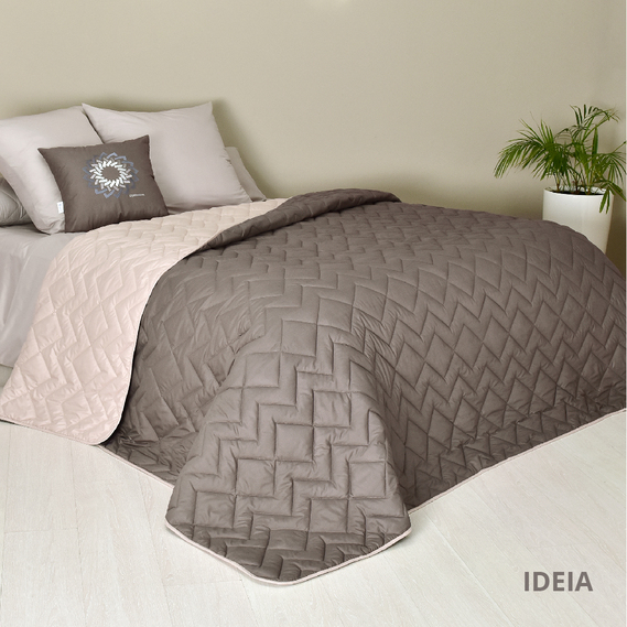 Покрывало на кровать Іззі 240х260 см IDEIA двухстороннее, прочная стежка ткани, антиаллергенное волоконо шоколад/беж, фото 9