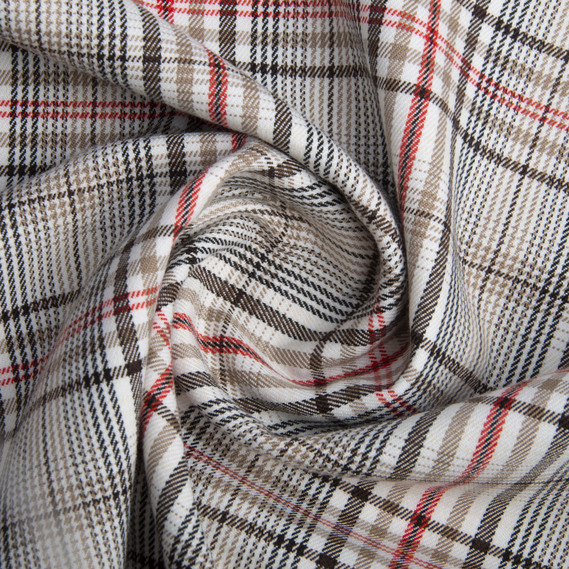 Тканина костюмна Клітина шоколад беж червона молоко, фото 1