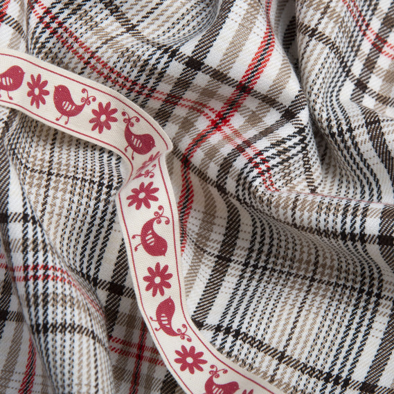 Тканина костюмна Клітина шоколад беж червона молоко, фото 3