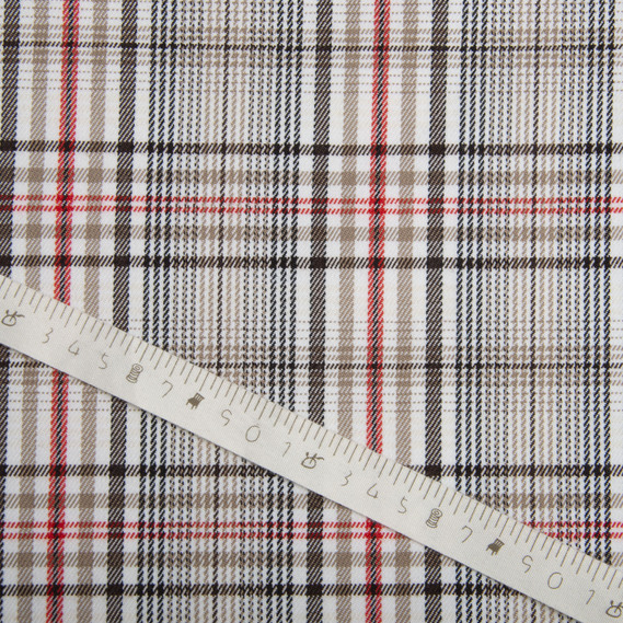 Тканина костюмна Клітина шоколад беж червона молоко, фото 4