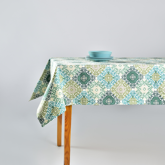 Скатертина з водовідштовхувальним просоченням IDEIA 140х170 см бавовна вензель ромб V-003 олива зелена, фото 4 Скатертина з водовідштовхувальним просоченням IDEIA 140х170 см бавовна вензель ромб V-003 олива зелена, фото 4