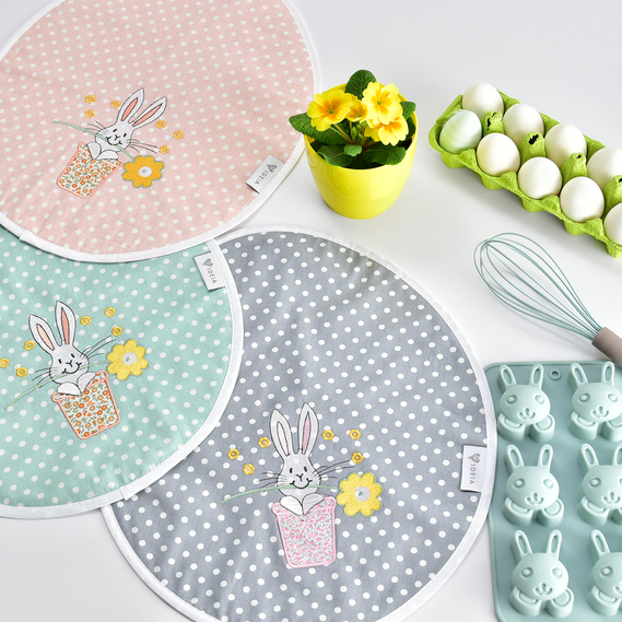Підтарілочник Великодній Зайченя з вишивкою TM IDEIA 37х44 см горох сірий, фото 1 Підтарілочник Великодній Зайченя з вишивкою TM IDEIA 37х44 см горох сірий, фото 1