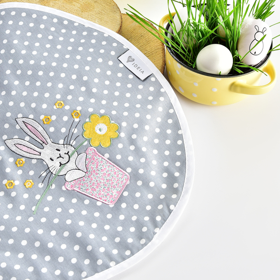 Підтарілочник Великодній Зайченя з вишивкою TM IDEIA 37х44 см горох сірий, фото 3 Підтарілочник Великодній Зайченя з вишивкою TM IDEIA 37х44 см горох сірий, фото 3