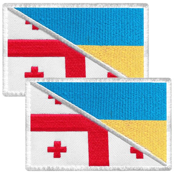 Set of chevrons 2pcs on velcro Georgia and Ukraine flag of Georgia and Ukraine embroidered patch patch chevron 8x5.5 cm, фото 1