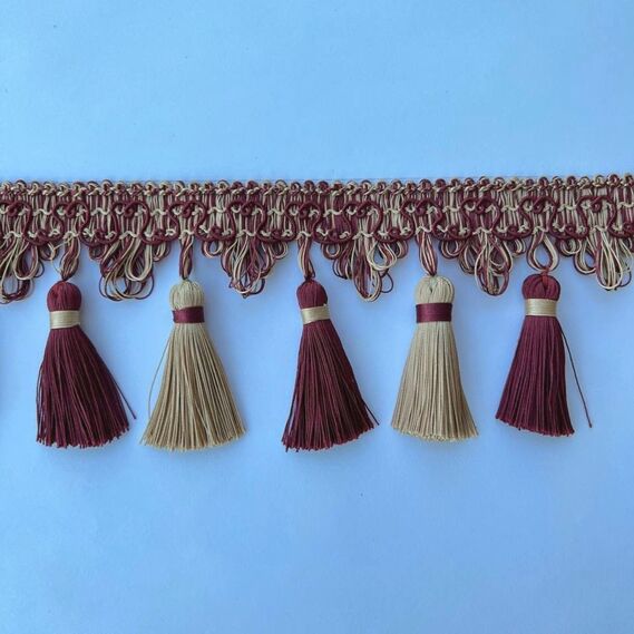 Бахрома декоративная V-K-28 золото/бордо, фото 1 Бахрома декоративная V-K-28 золото/бордо, фото 1