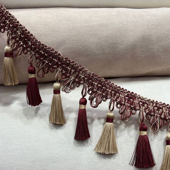 Бахрома декоративная V-K-28 золото/бордо, фото 2 Бахрома декоративная V-K-28 золото/бордо, фото 2