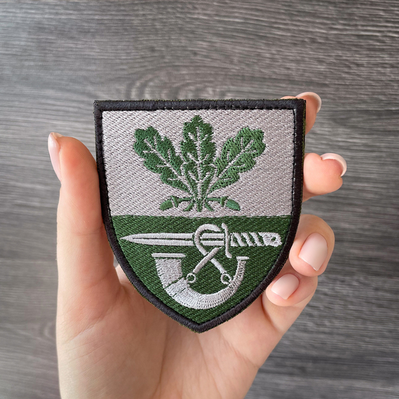 Шеврон на липучці 61 отдельная пехотная егерская бригада 7х8 см сірий, фото 5