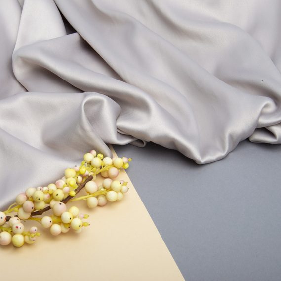 Тканина костюмно-плательна Атлас Lux сірий беж, фото 4