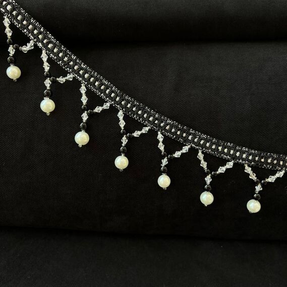 Fringe Bugle for curtains and tulle PEARL чорно/білий, фото 3