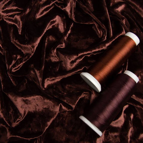 Тканина Оксамит стрейч однотонний Li, тканина костюмна, платтяна оксамитова, велюр V-27 коричневий, фото 3