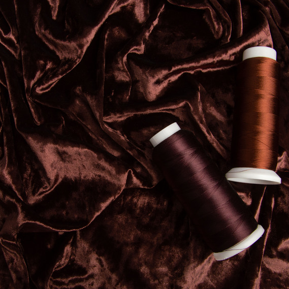 Тканина Оксамит стрейч однотонний Li, тканина костюмна, платтяна оксамитова, велюр V-27 коричневий, фото 4