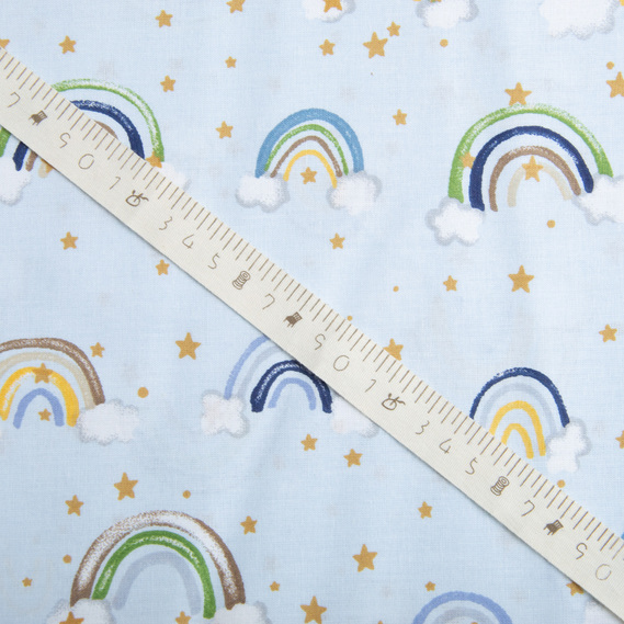 Тканина бязь ранфорс для постільної білизни 2,4 м V-23681/7 веселка блакитна, фото 4