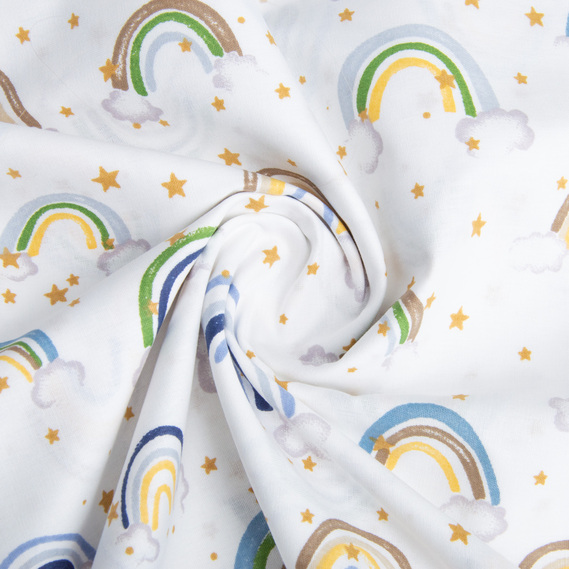 Тканина бязь ранфорс для постільної білизни 2,4 м V-23681/8 веселка біла, фото 1