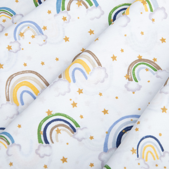 Тканина бязь ранфорс для постільної білизни 2,4 м V-23681/8 веселка біла, фото 2