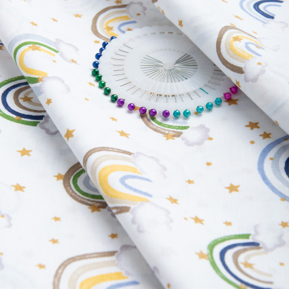 Тканина бязь ранфорс для постільної білизни 2,4 м V-23681/8 веселка біла, фото 3